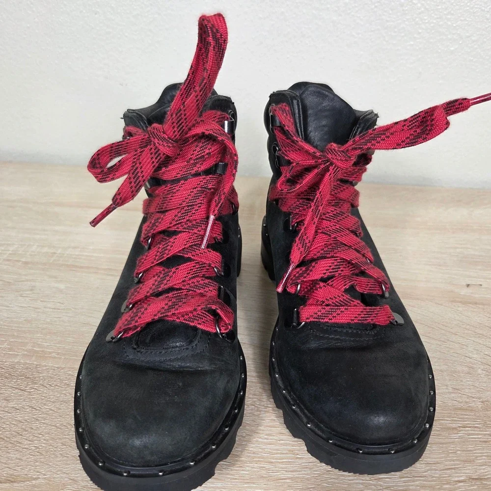 Sorel Lennox Hiker Waterproof Boots Black Red Plaid Laces Women's 6